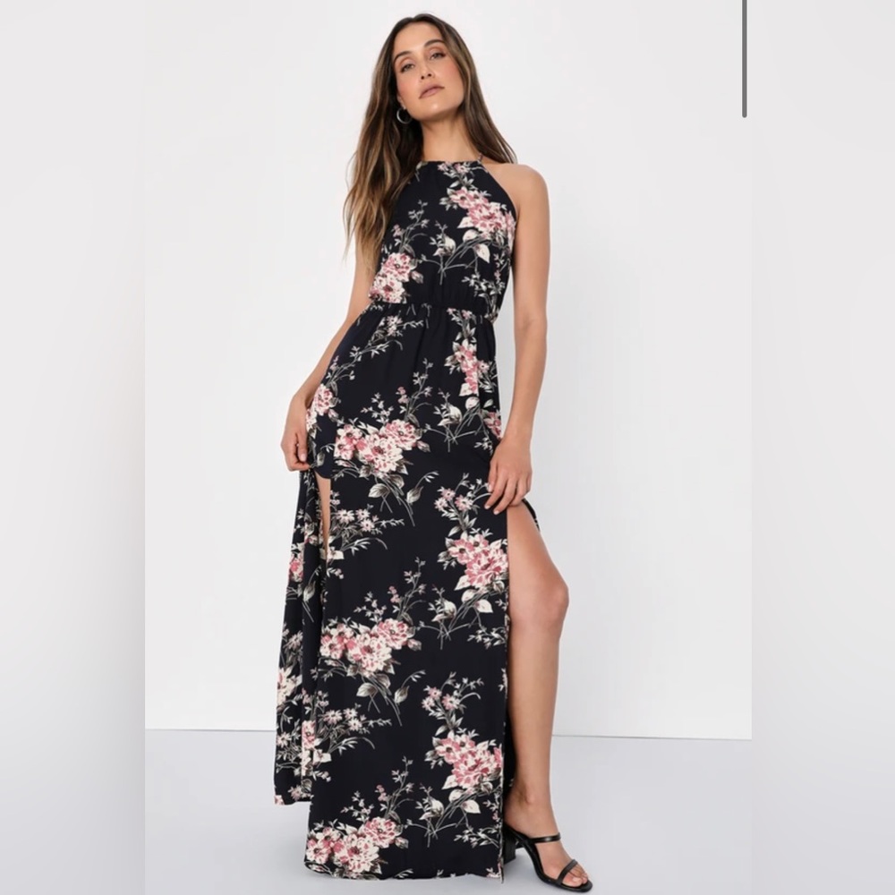 Feel the Music Midnight Blue Floral Print Maxi Dress size medium